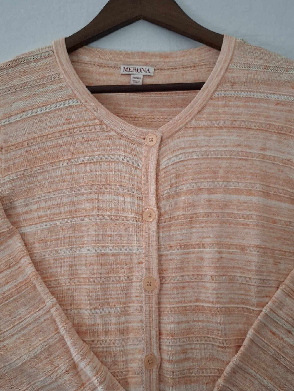 Women's Merona Peach & Cream Striped Button-Up Cardigan Round Neck Size XXL